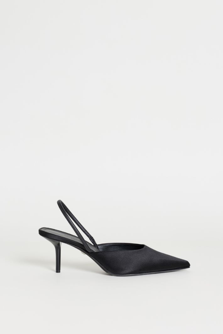 Silk and Viscose Satin Slingbacks - BLACK - Intrend