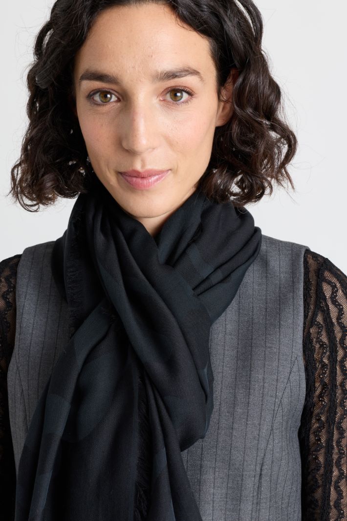 Étole en jacquard de soie et coton - NOIR - Intrend - 2