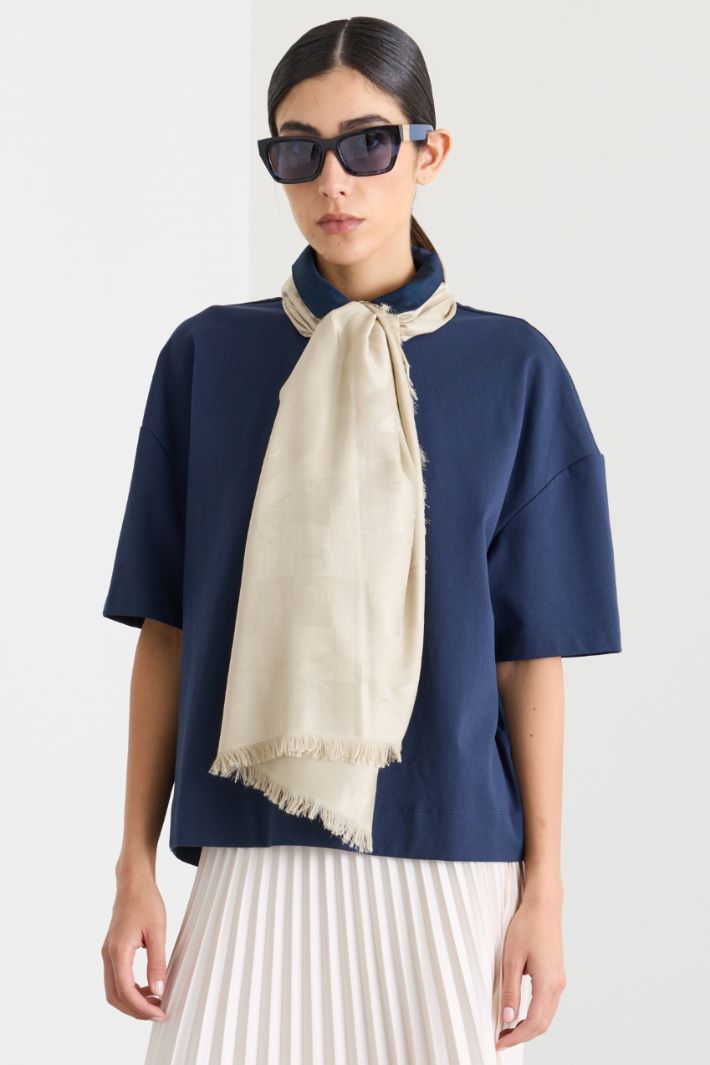 Silk and wool jacquard shawl - BEIGE - Intrend - 2
