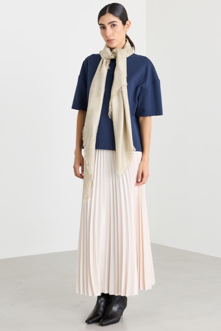 Silk and wool jacquard shawl - BEIGE - Intrend