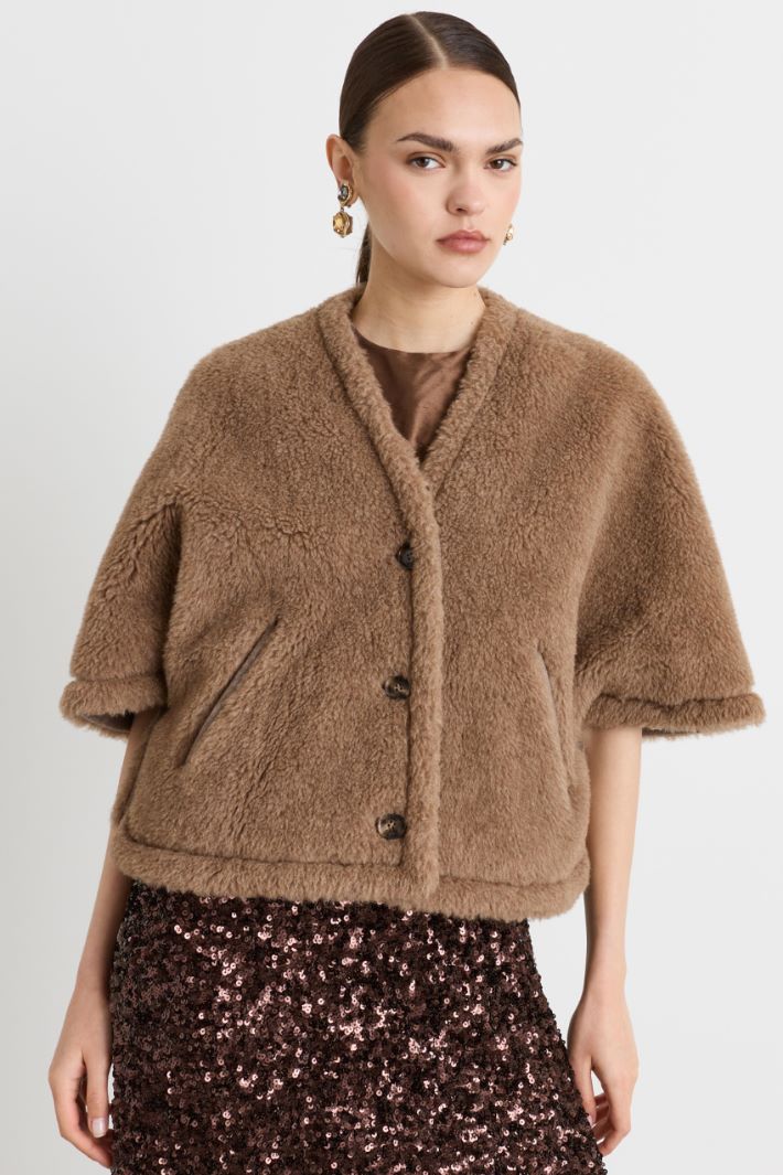 Alpaca and Cashmere Blend Cape - BROWN - Intrend - 2