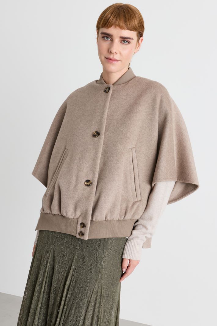 Double-Faced Cashmere Bomber Cape - CAMEL - Intrend - 2