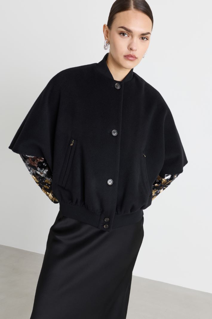 Double-Faced Cashmere Bomber Cape - BLACK - Intrend - 2