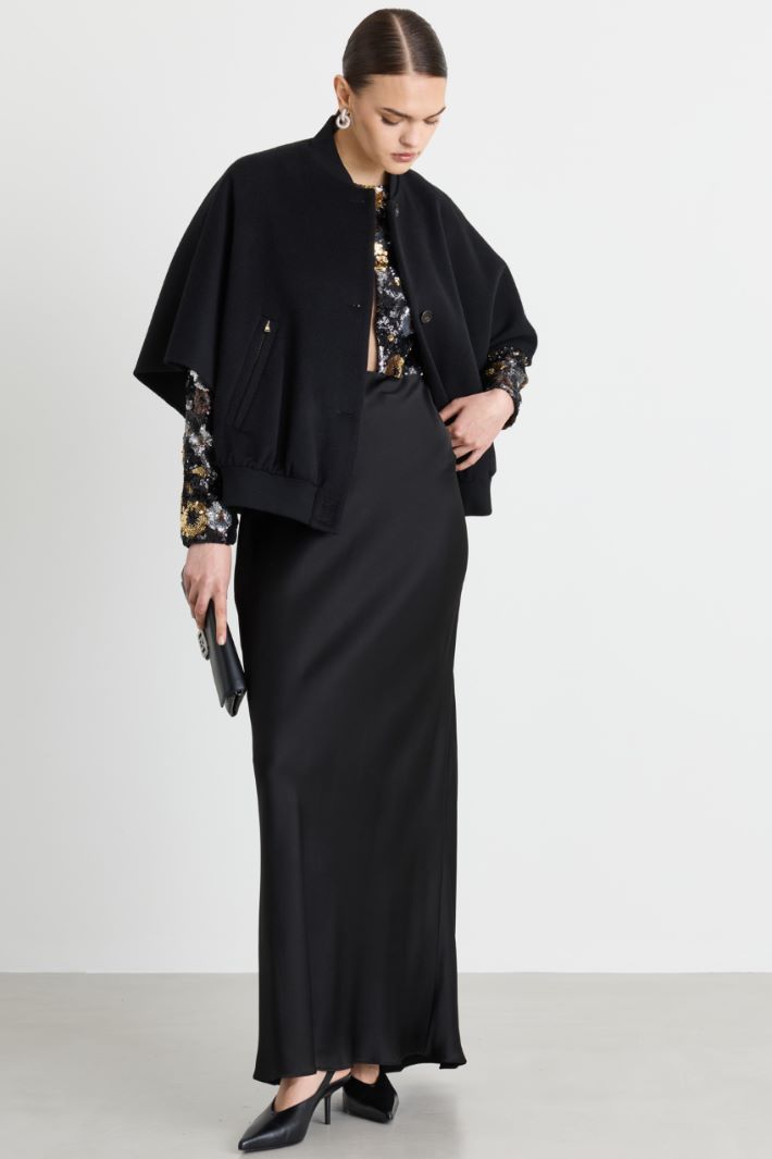 Double-Faced Cashmere Bomber Cape - BLACK - Intrend