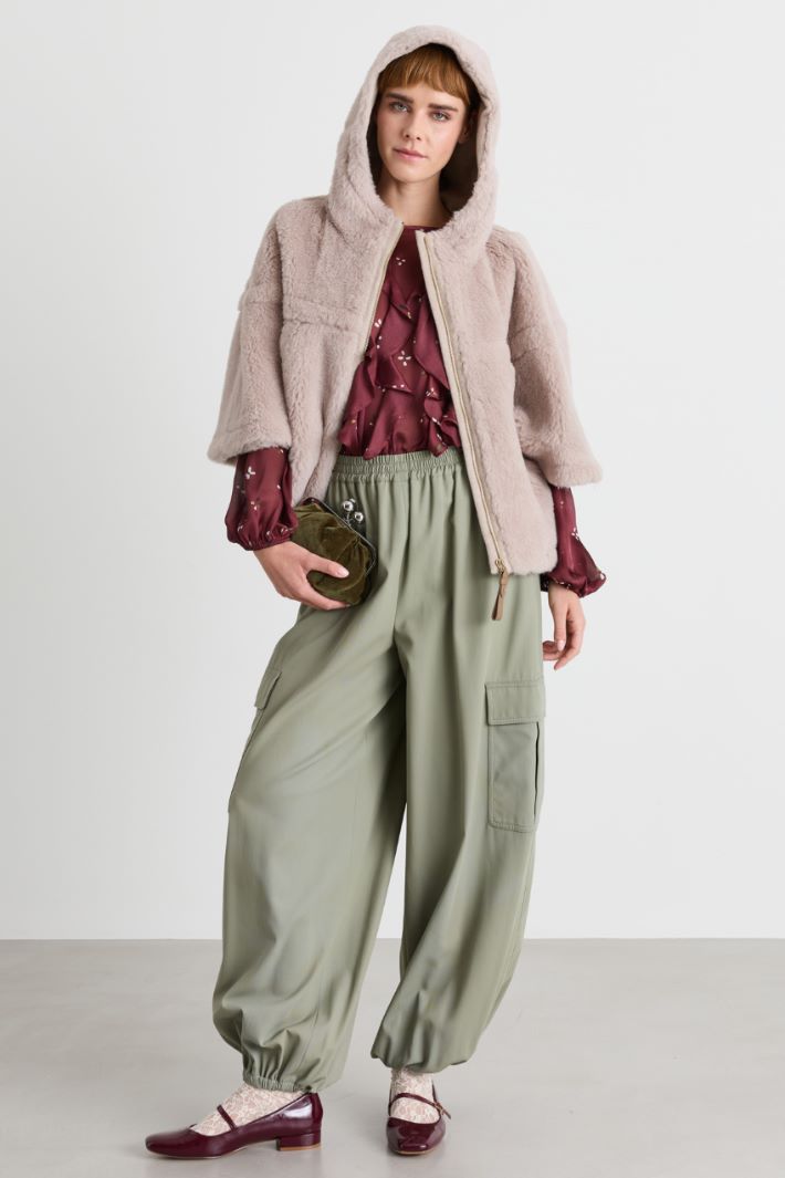 Capa de corte boxy en lana y alpaca - BEIGE - Intrend