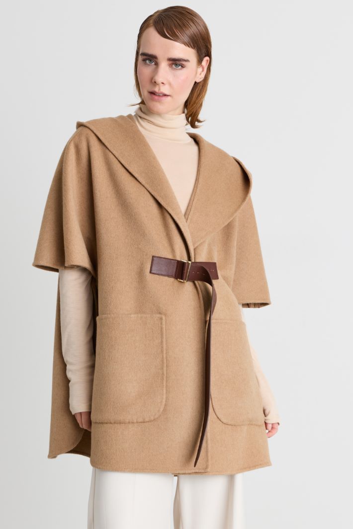 Cape with leather belt - CAMEL - Intrend - 2