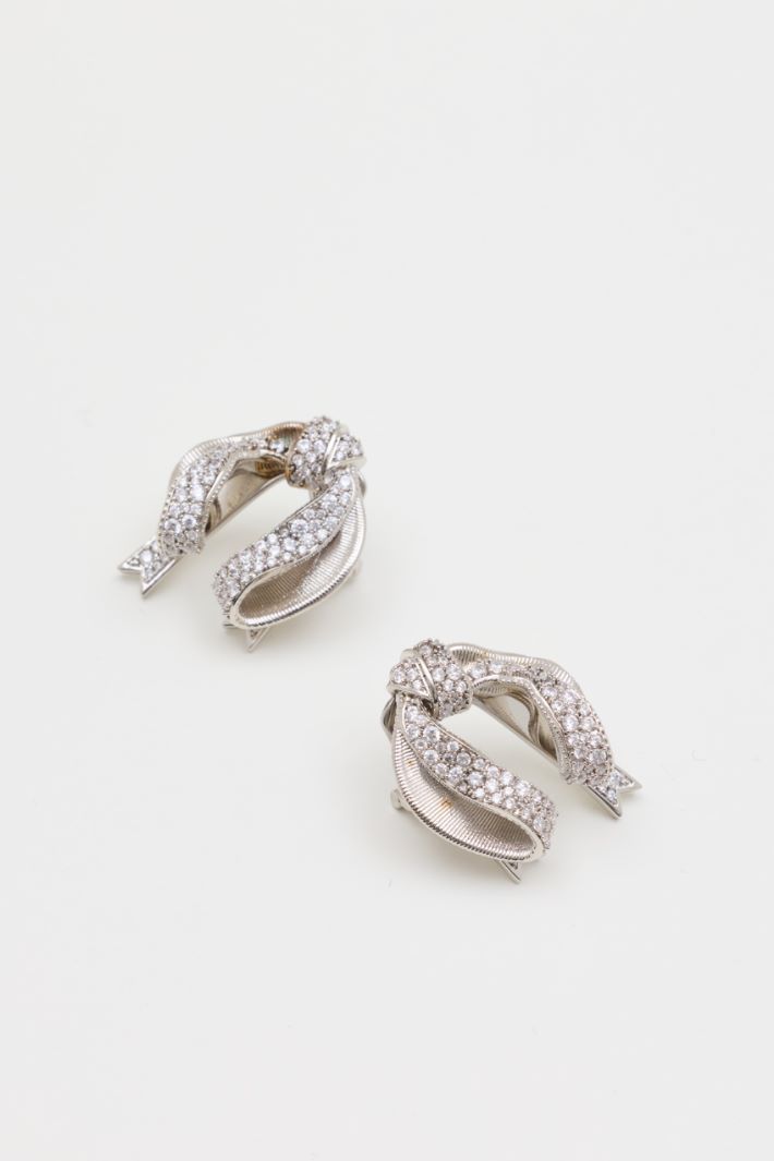 Rhinestone bow earrings - SILVER - Intrend - 2