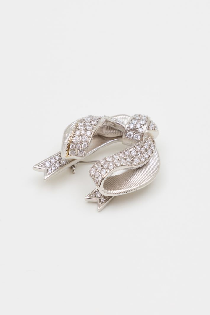 Schleifenbrosche mit Strass - SILBER - Intrend