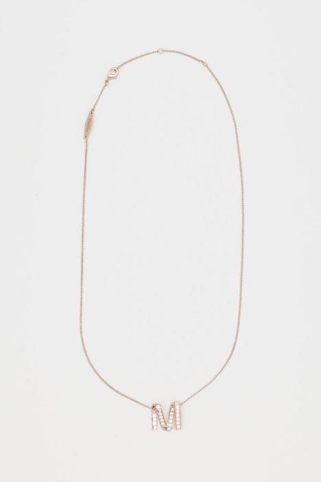 Rhinestone M Initial Necklace - Intrend