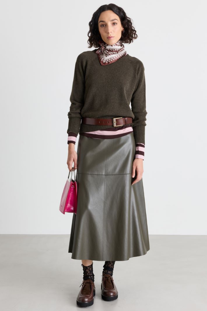 Coated jersey midi skirt - GREEN - Intrend