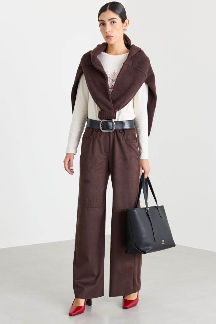 Velvet jersey trousers - BROWN - Intrend
