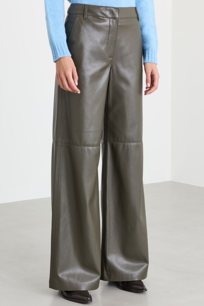 Wide-leg coated jersey trousers - GREEN - Intrend - 2