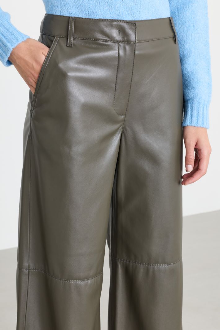 Wide-leg coated jersey trousers - GREEN - Intrend - 3