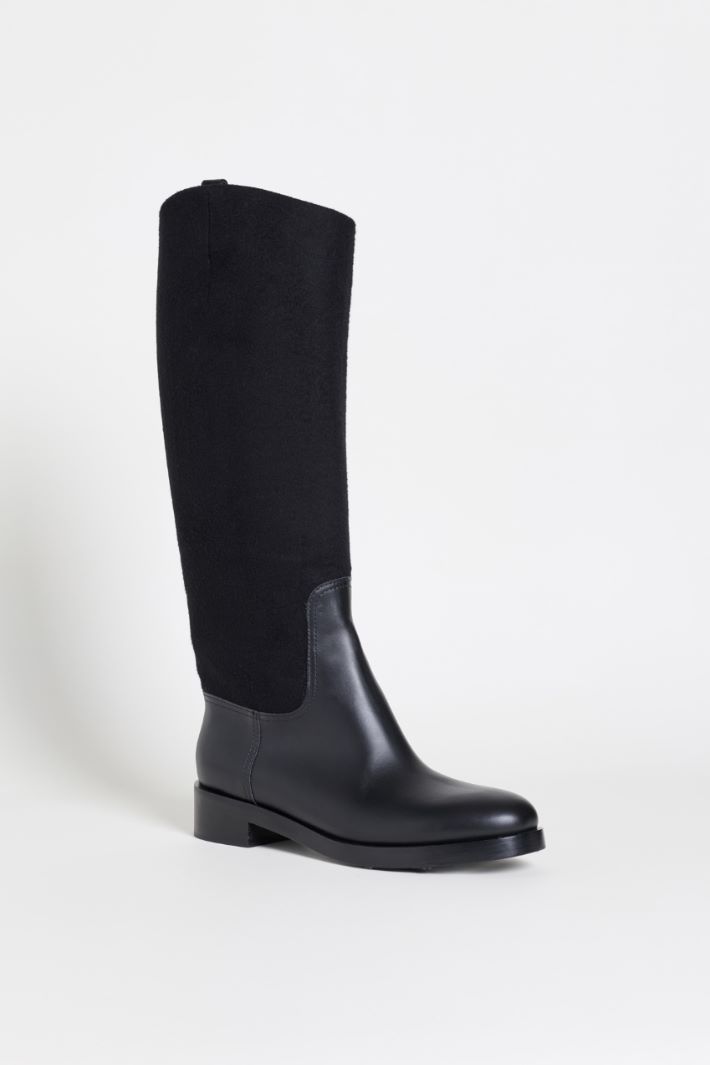 Leather and Camel Riding Boot - BLACK - Intrend - 2