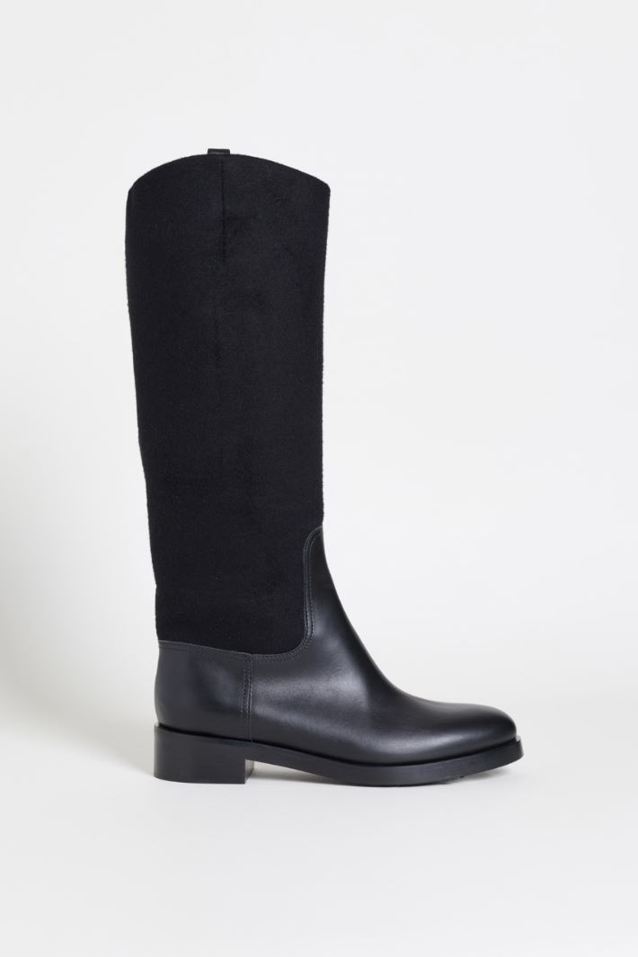 Leather and Camel Riding Boot - BLACK - Intrend