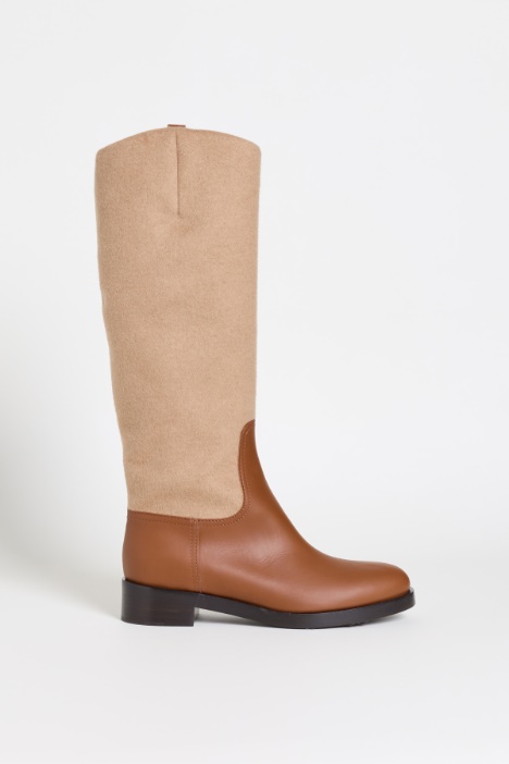 Leather and Camel Riding Boot - Intrend