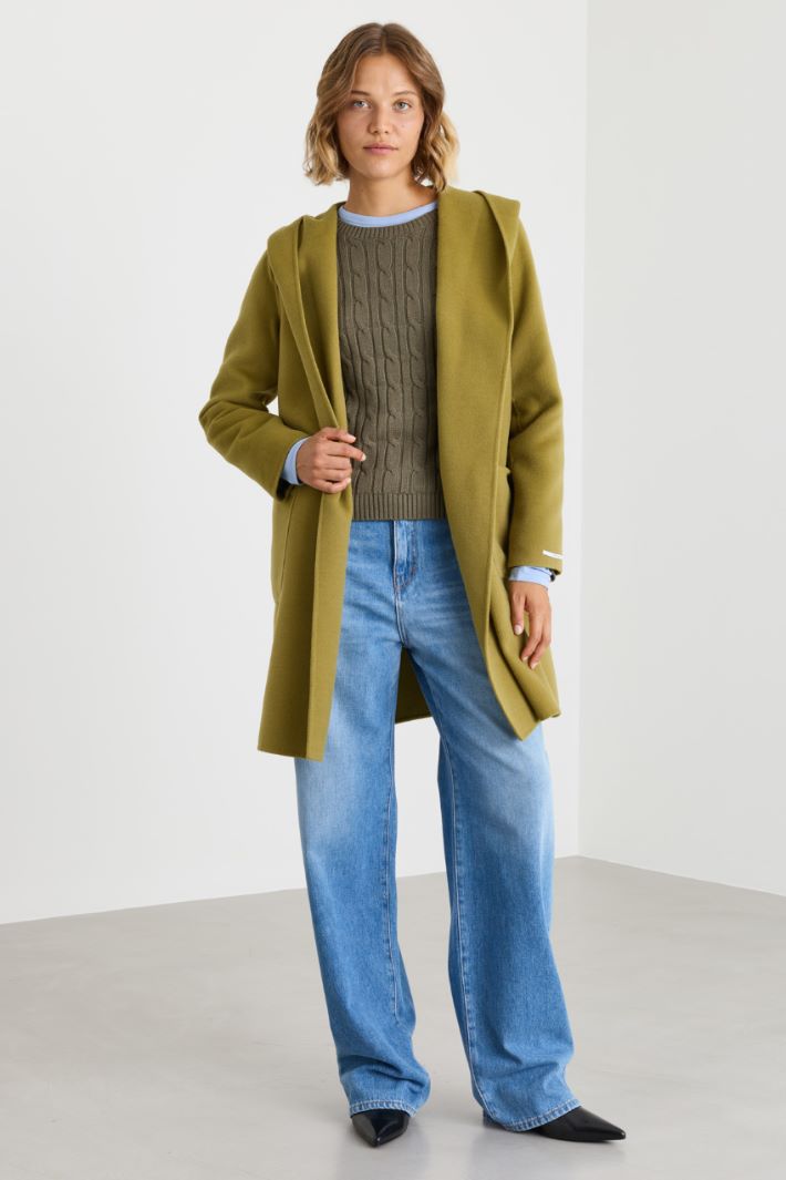 Cappotto in double con cappuccio - VERDE - Intrend