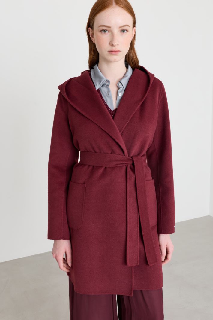 Cappotto in double con cappuccio - BORDEAUX - Intrend - 2