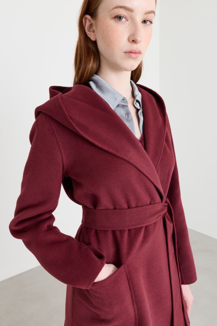 Cappotto in double con cappuccio - BORDEAUX - Intrend - 3