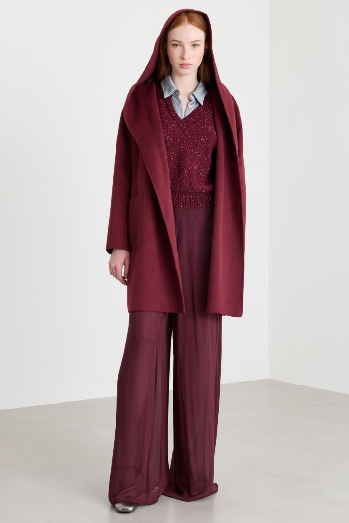 Cappotto in double con cappuccio - BORDEAUX - Intrend