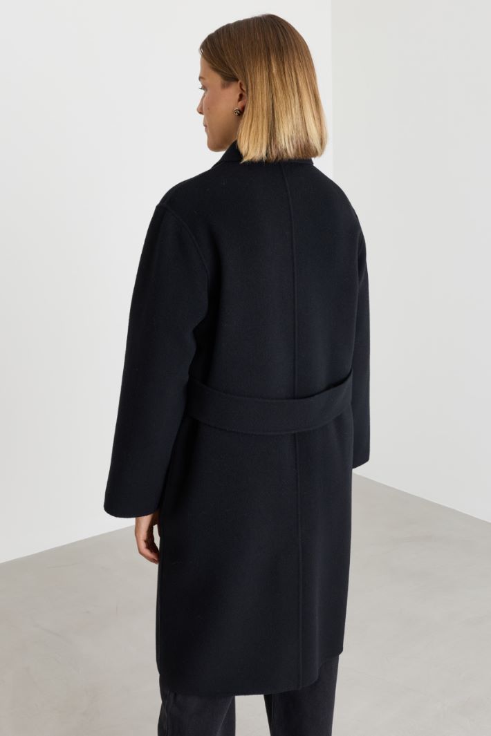 Single-breasted belted coat - BLACK - Intrend - 4