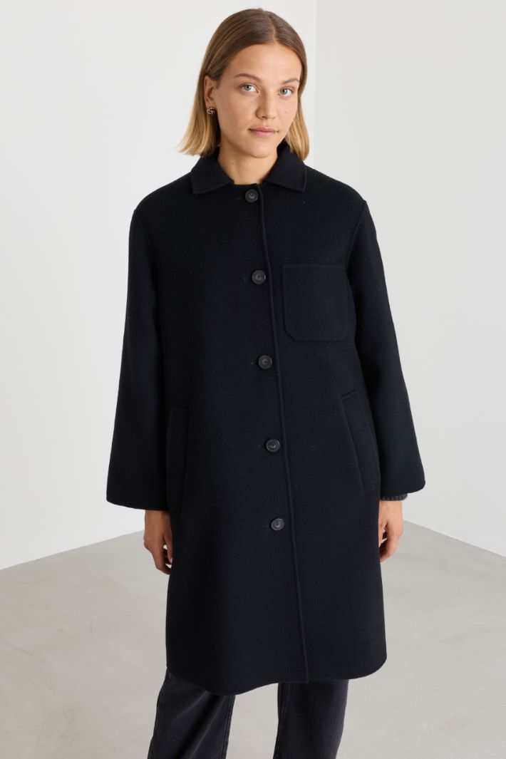 Single-breasted belted coat - BLACK - Intrend - 2