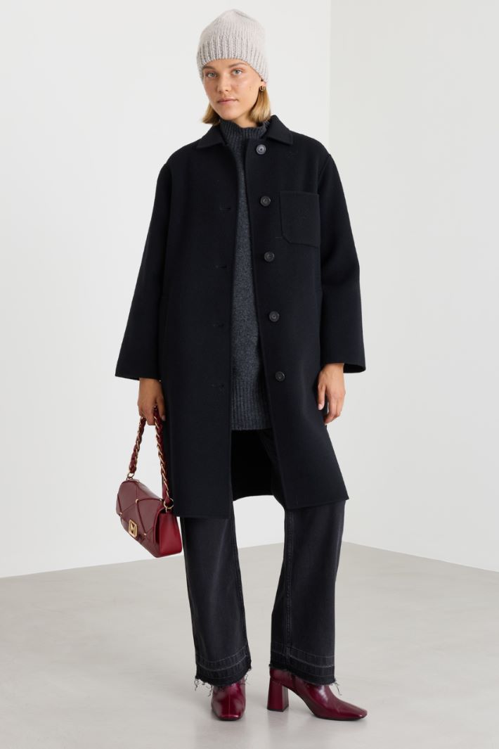 Single-breasted belted coat - BLACK - Intrend
