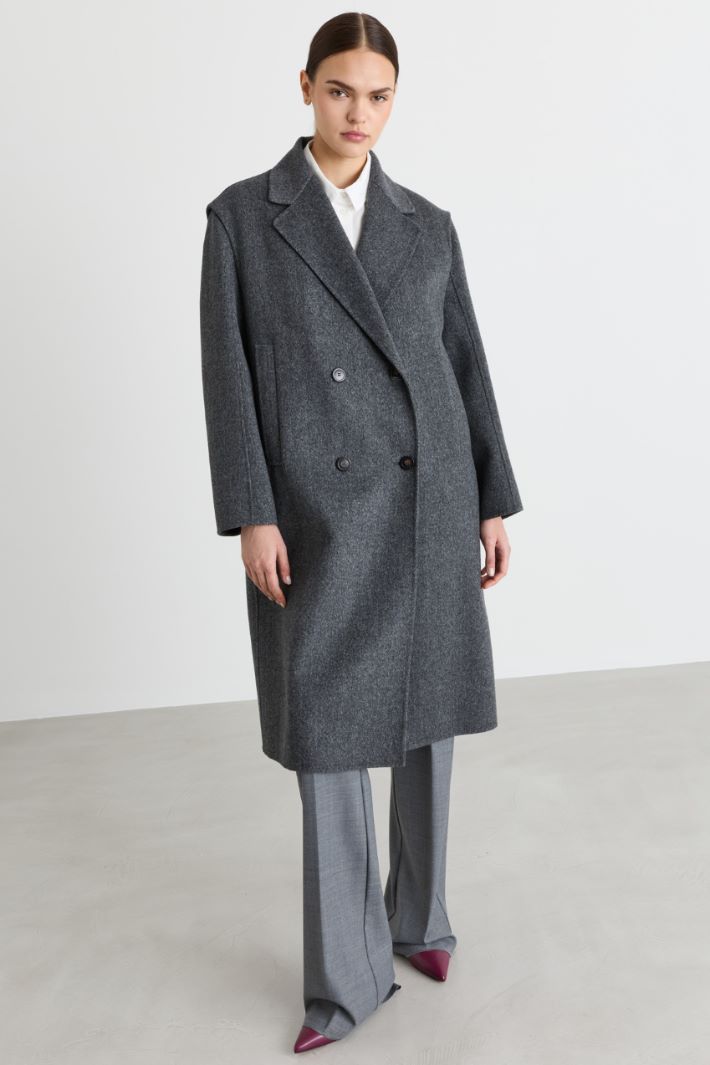 Double-Breasted Double-Faced Wool Coat - GREY - Intrend - 2