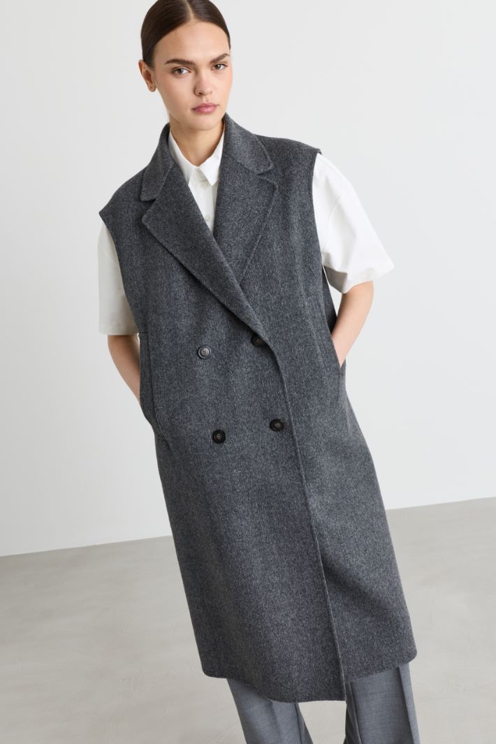 Double-Breasted Double-Faced Wool Coat - GREY - Intrend - 3