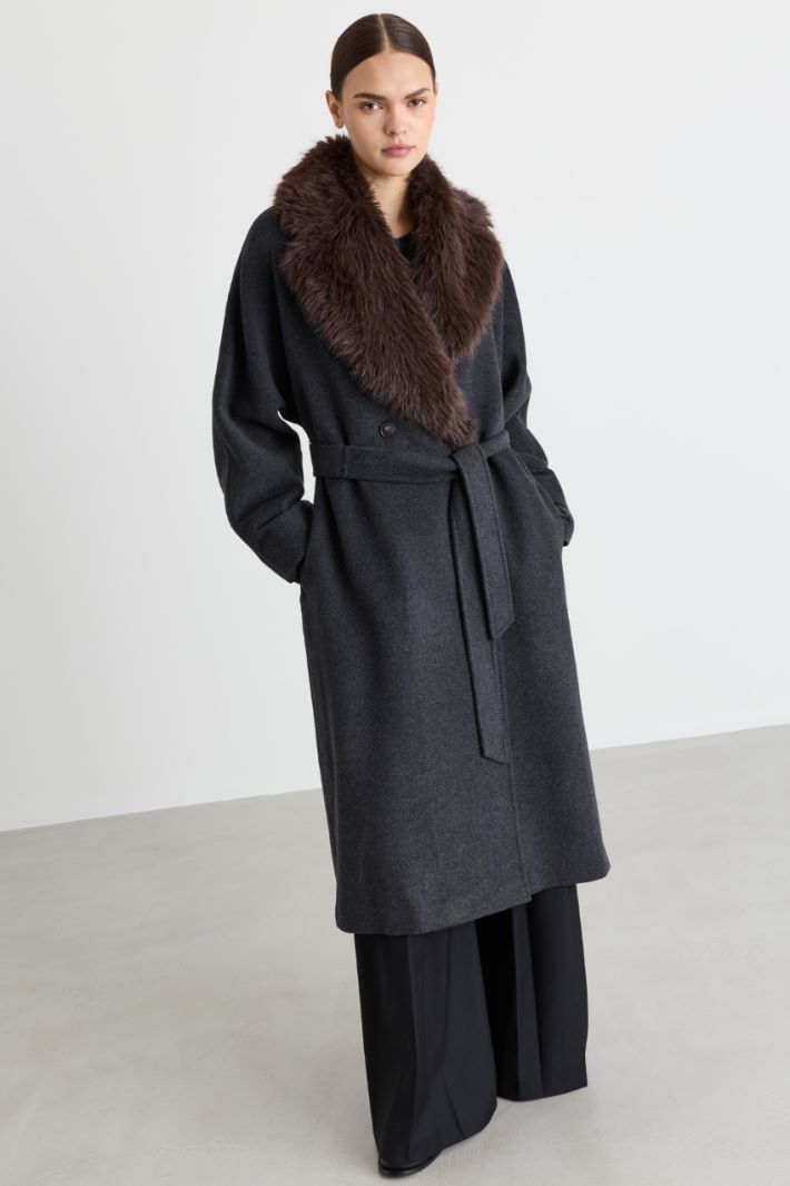 Double-breasted coat with detachable collar - GREY - Intrend - 2