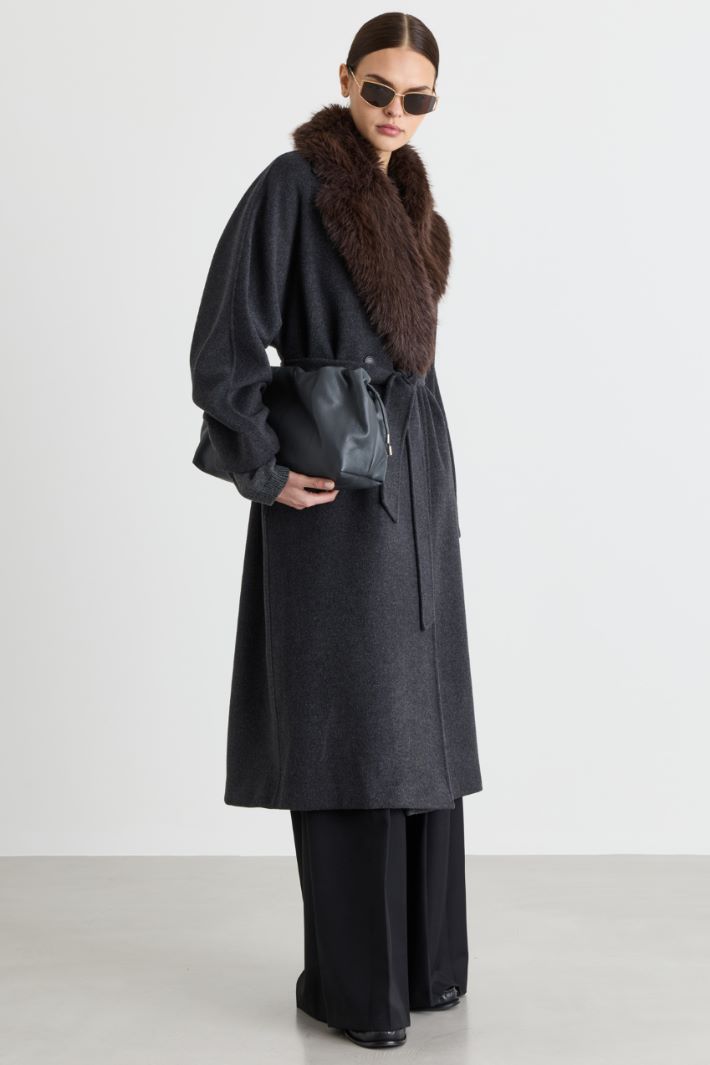 Double-breasted coat with detachable collar - GREY - Intrend