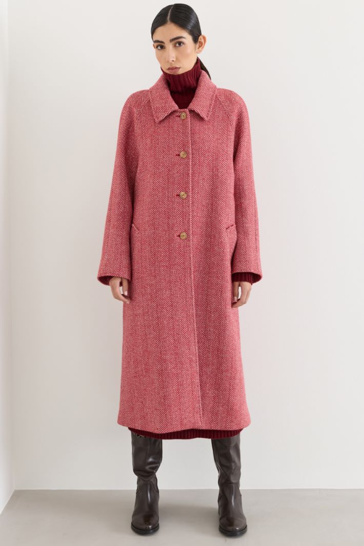 Manteau en drap double à chevrons - ROUGE - Intrend - 2