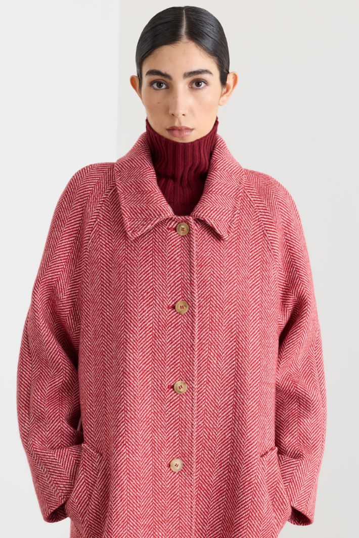 Manteau en drap double à chevrons - ROUGE - Intrend - 3