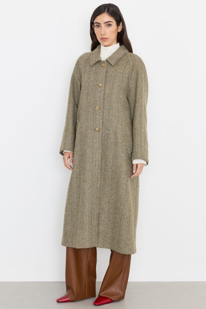 Chevron double-faced wool coat - GREEN - Intrend - 2