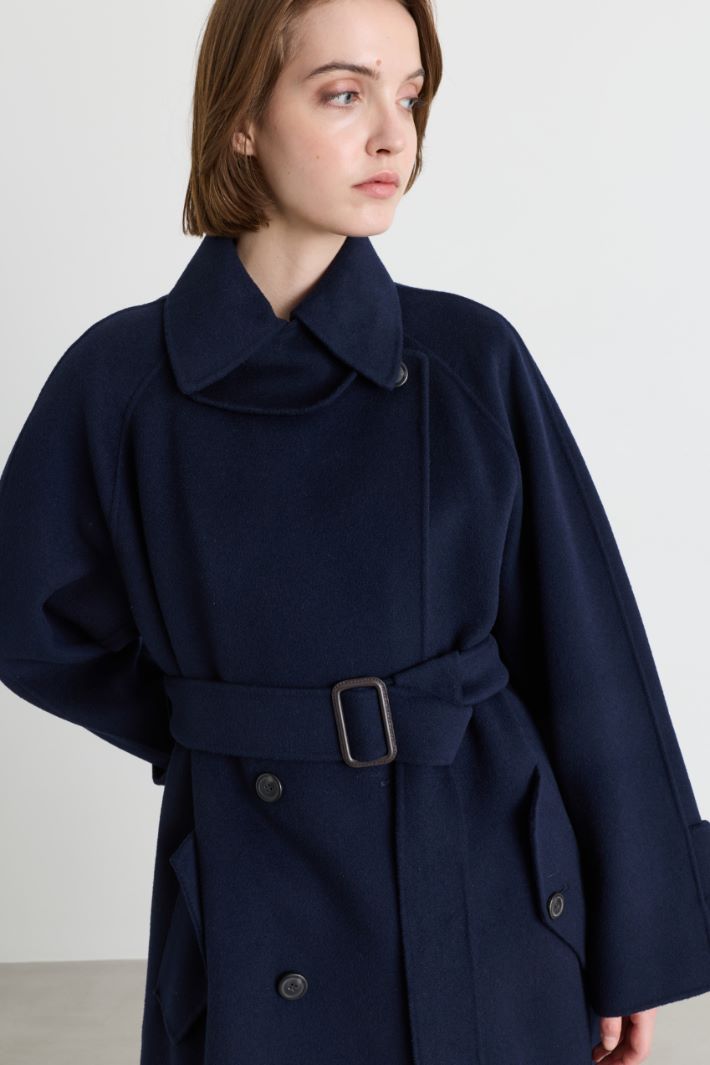 Cappotto doppiopetto in drap - BLU - Intrend - 3