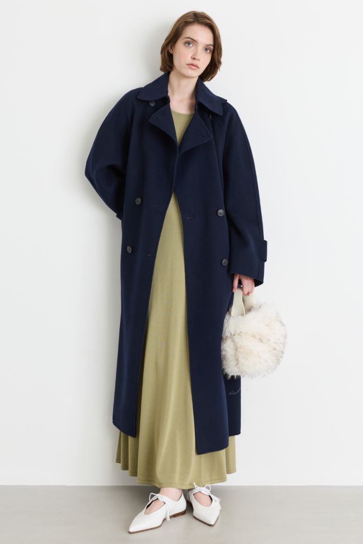 Cappotto doppiopetto in drap - BLU - Intrend