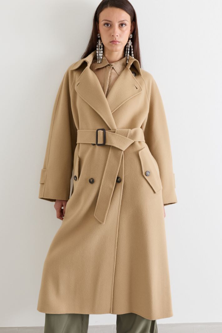 Double-Breasted Wool Drape Coat - BEIGE - Intrend - 2