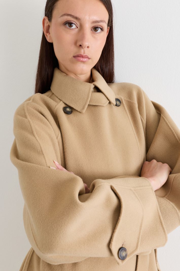 Double-Breasted Wool Drape Coat - BEIGE - Intrend - 3