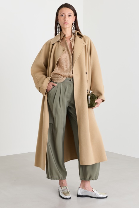 Double-Breasted Wool Drape Coat - Intrend