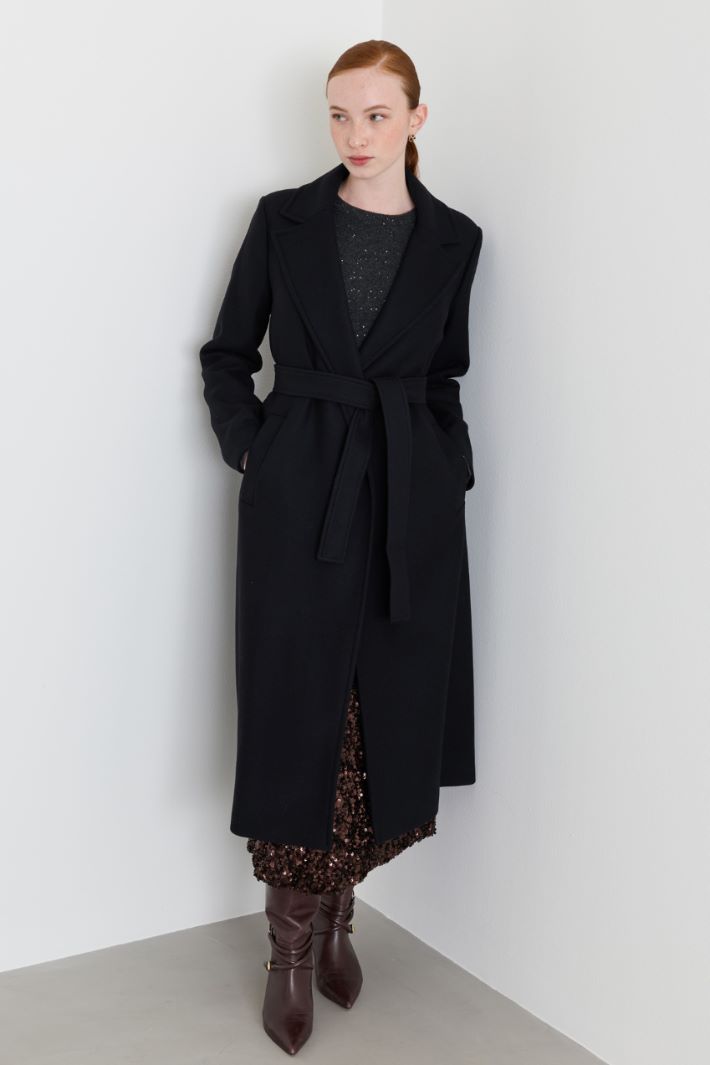 Diagonal Double-Faced Coat - BLACK - Intrend - 2
