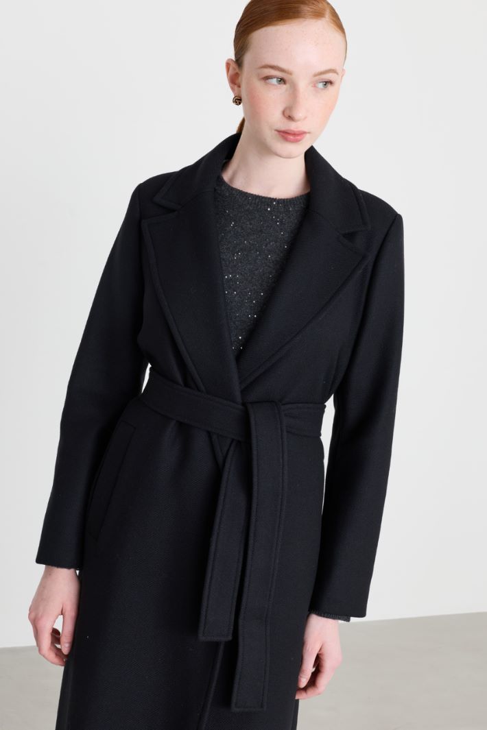 Diagonal Double-Faced Coat - BLACK - Intrend - 3