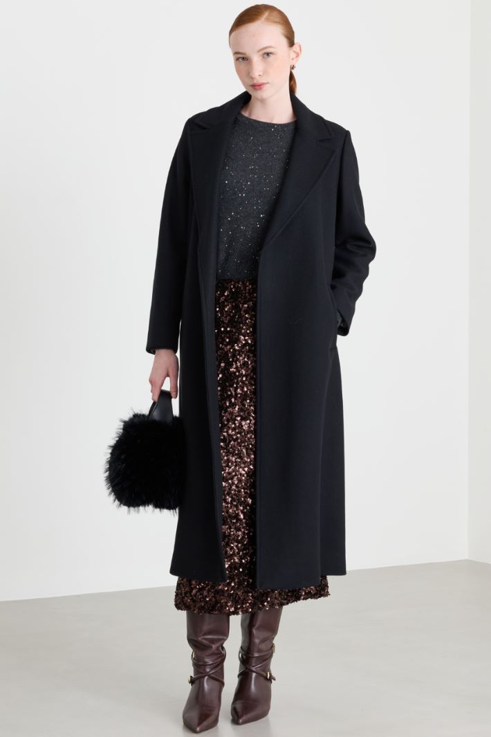 Diagonal Double-Faced Coat - BLACK - Intrend