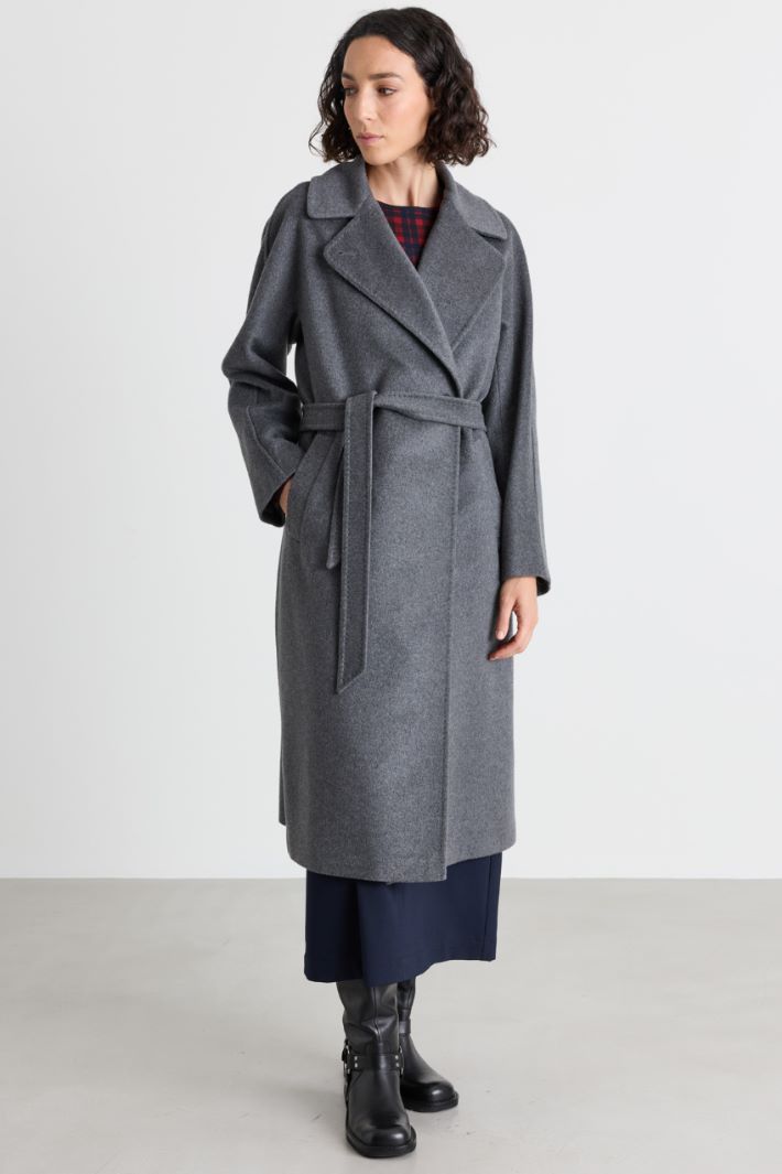 Belted double-breasted coat - GREY - Intrend - 2