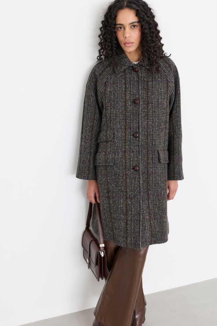 Manteau cocoon en Prince-de-Galles - NOIR MARRON - Intrend - 2