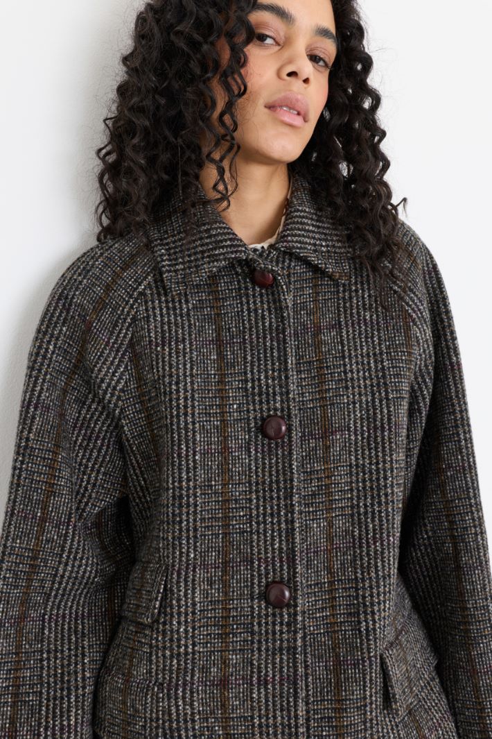 Manteau cocoon en Prince-de-Galles - NOIR MARRON - Intrend - 3