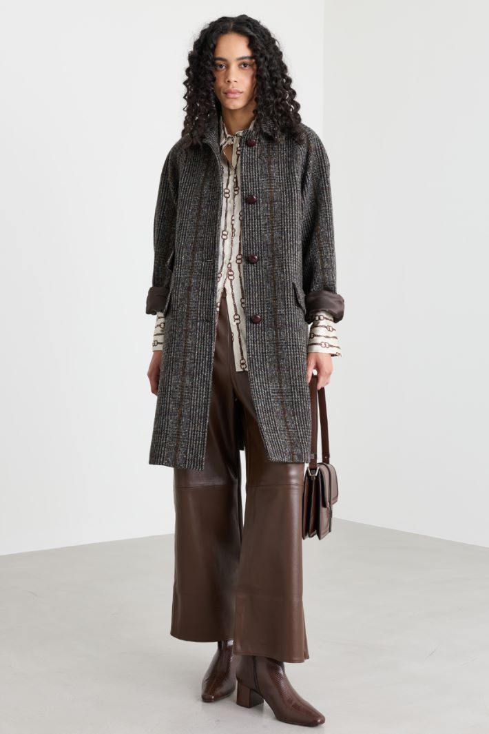 Manteau cocoon en Prince-de-Galles - NOIR MARRON - Intrend