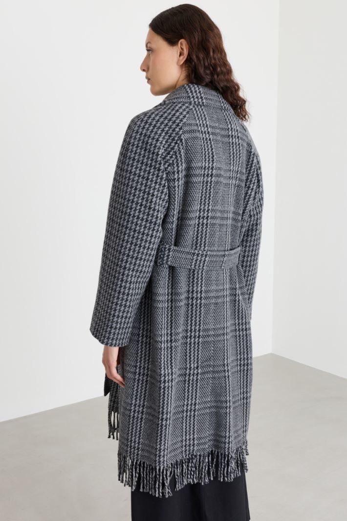 Manteau bi-motif à franges - GRIS - Intrend - 4