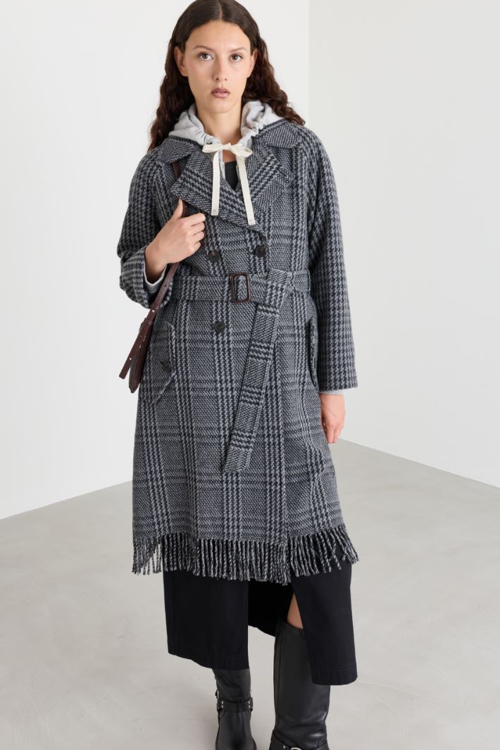 Manteau bi-motif à franges - GRIS - Intrend - 2