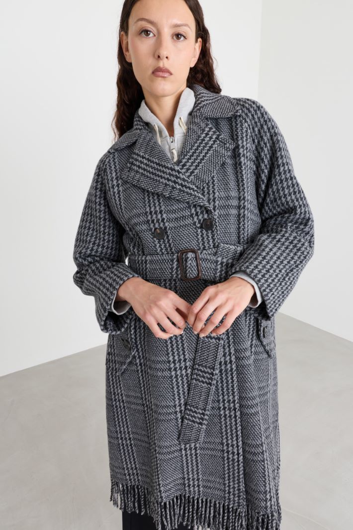 Manteau bi-motif à franges - GRIS - Intrend - 3
