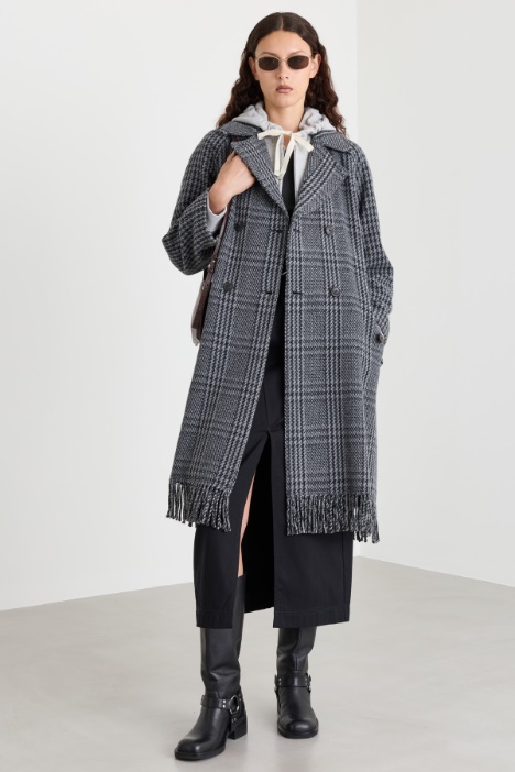 Manteau bi-motif à franges - Intrend